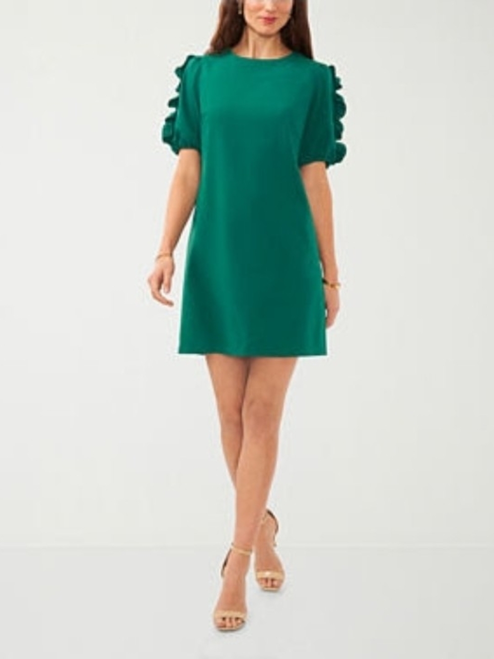 Eliza Emerald Ruffle-Sleeve Midi Dress